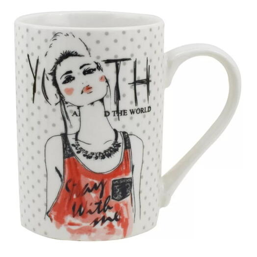 Caneca She em New Bone China 320 ml Cor Branca e Red