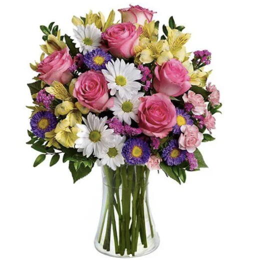 Jarra Rosas Coloridas Com Astromelias