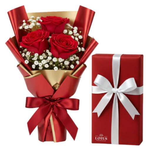 Trio de Rosas com Caixa de Bombom Nestle