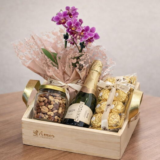 Cesta Luxo com Espumante, Chocolate   Orquidea