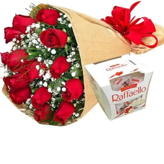 Buquê 15 Rosas + Raffaello