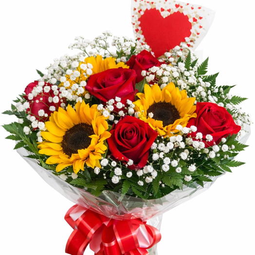 Buquê Girassois e Rosas Vermelhas