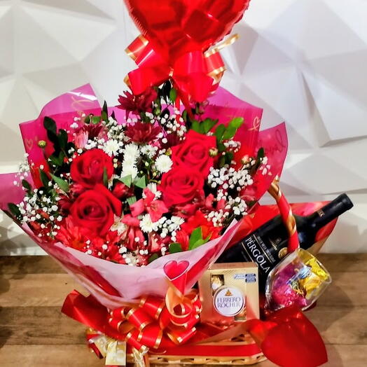 Cesta Flores e Vinho