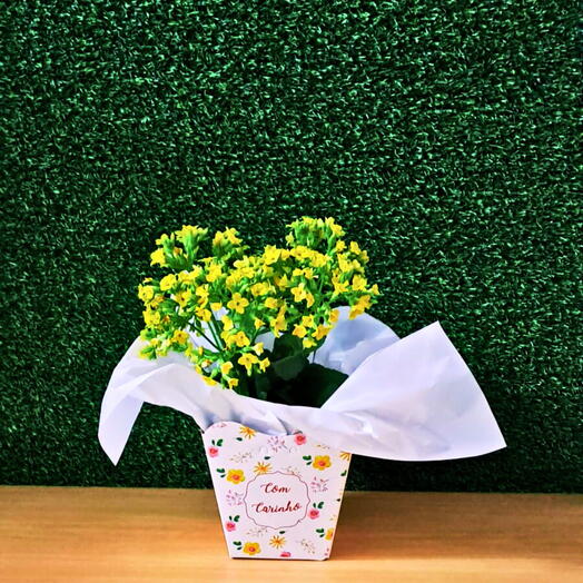 Vaso Metal Branco com Calandivas Amarelas