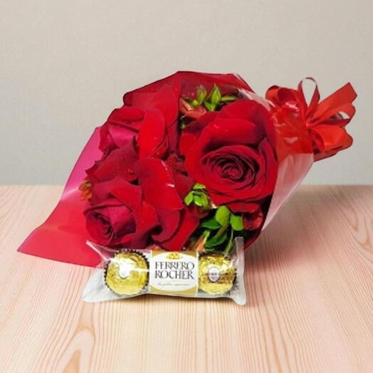 Buquê Sedução De 3 Rosas Colombianas   Ferrero