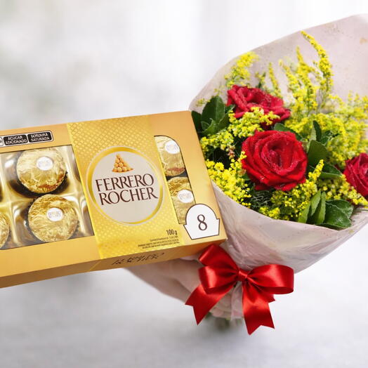 Trio de Rosas + Caixa de Ferrero Rocher