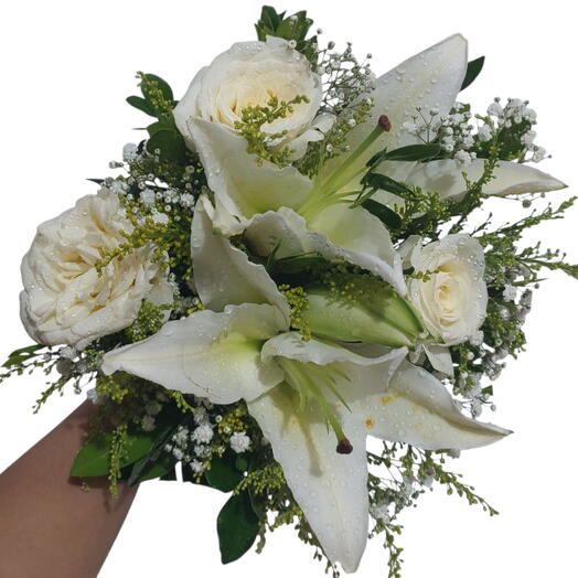 Buque de Lirios Branco e Rosas Brancas