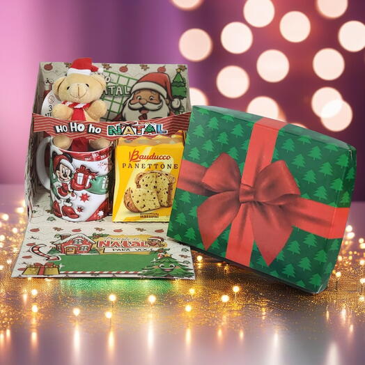 Caixa Surpresa De Natal Com Mini Panettone E Mini Urso