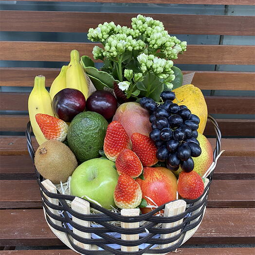 Cesta de Frutas com Flores