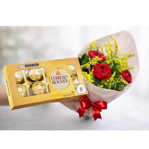 Trio de Rosas + Caixa de Ferrero Rocher