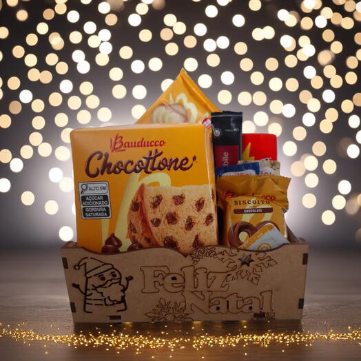 Cesta Mini Flork Feliz Natal Cafe da Manhã e Chocottone