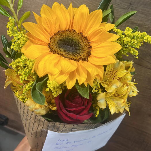 Buquê Girassol com Rosa