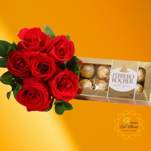 Buquê Meu Coração - 6 Rosas com Ferrero