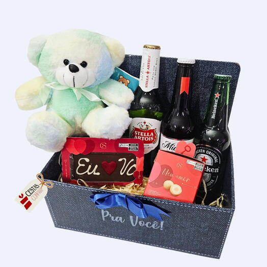 Cesta com Cervejas, Delicias e Carinho Pra Você