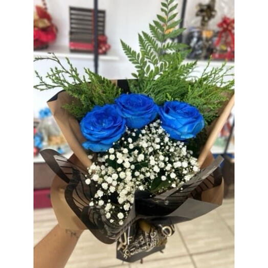 Ramalhete 3 Rosas Azuis