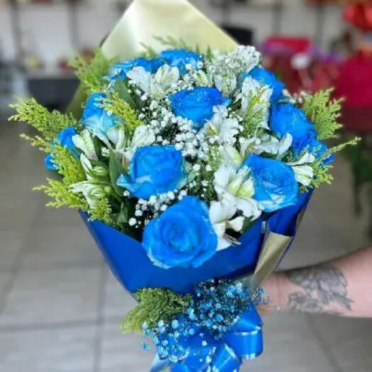 Buquê 12 Rosas Azuis