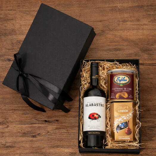 Box com Vinho Tinto Tinto, Castanha e Trufas Lindt | La Floricultura
