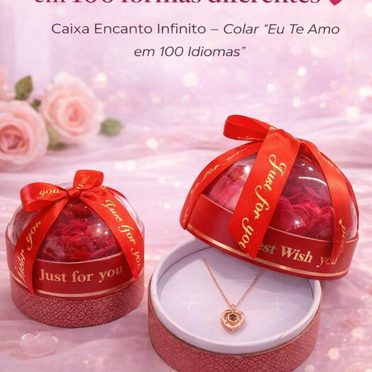 Caixa Encanto Infinito - Colar Eu Te Amo em 100 idiomas