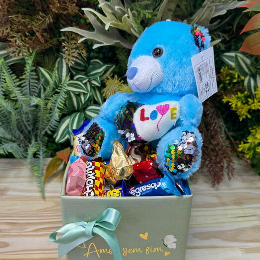 Cachepo Presente Urso Azul