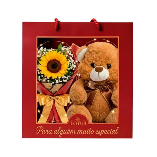 Kit Iluminado - Girassol com Ursinho Parabens