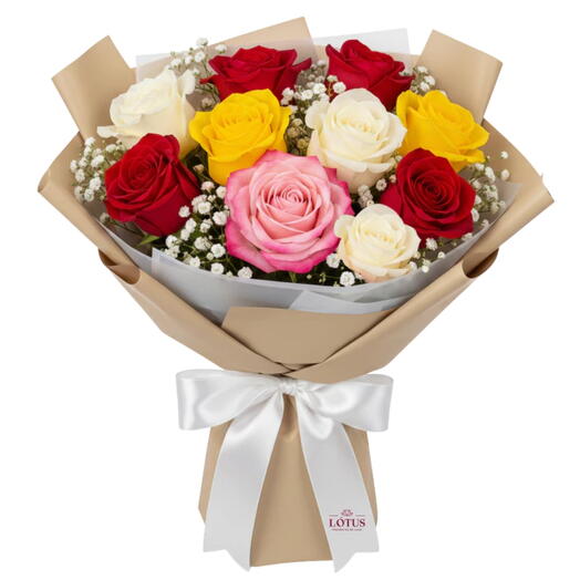 Buquê Tons de amor com 10 rosas coloridas