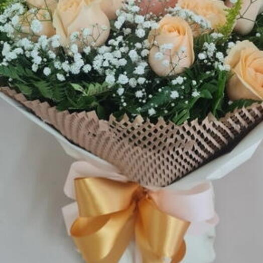 Buquê com 7 rosas cha