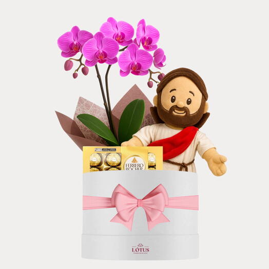 Box Jesus te Ama - Orquidea, Ferrero Rocher + Pelucia Jesus