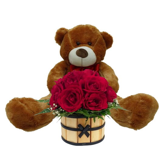 Urso Teddy com Cachepot de Rosas