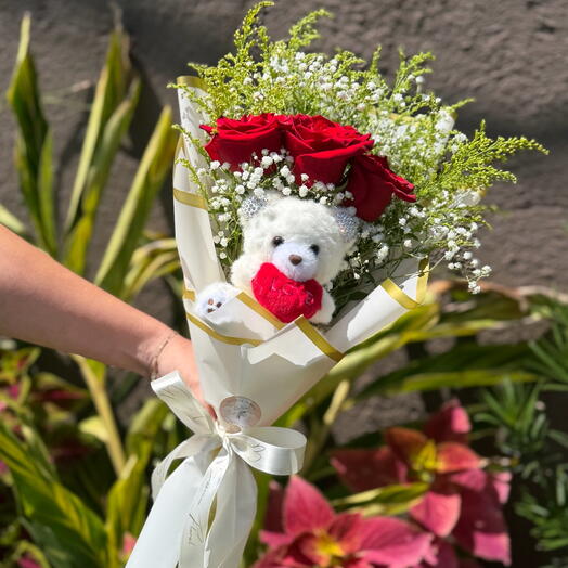 Ramalhete Rosas+Ursinho