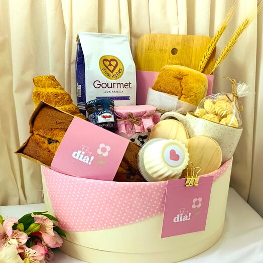 Cesta de cafe da manhã - Sabor da Fazenda - Rosa