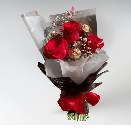 Buque Premium de 3 Rosas com 3 bombons ferreiro Rocher