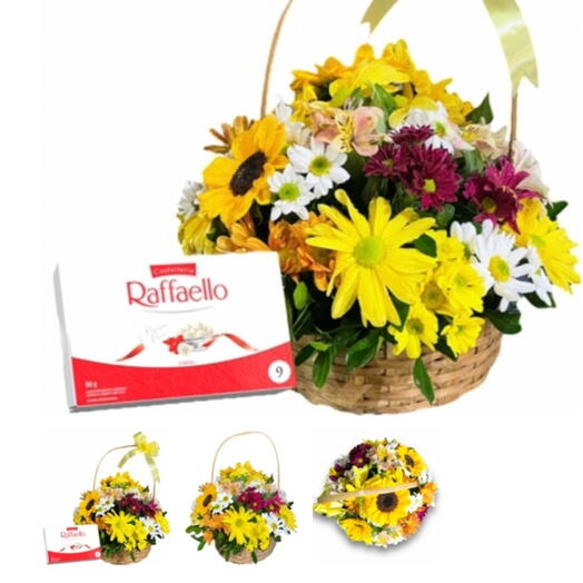 Cesta Presente de Flores do Campo+ Chocolate Rafaello