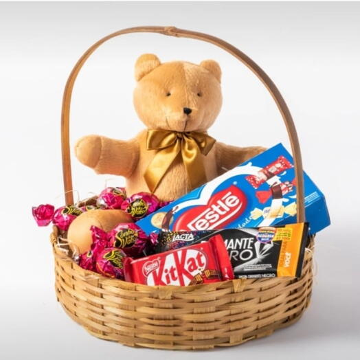 Cesta de Chocolate e Pelucia