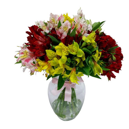 Arranjo de Astromelias com Vaso de Vidro