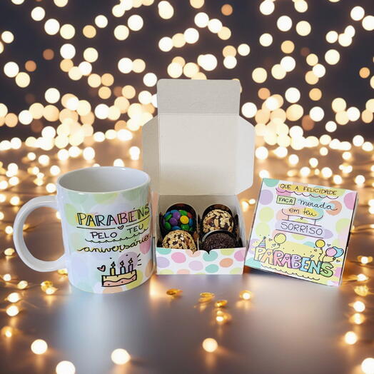 Brigadeiro na Caixa "Parabens" com Caneca de Aniversario