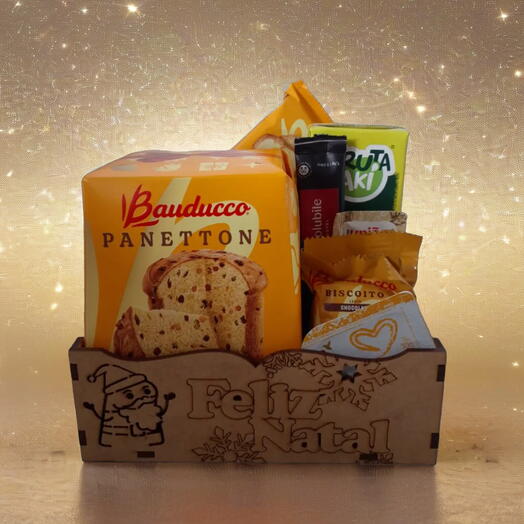 Cesta Mini Flork Feliz Natal Cafe da Manhã e Panettone