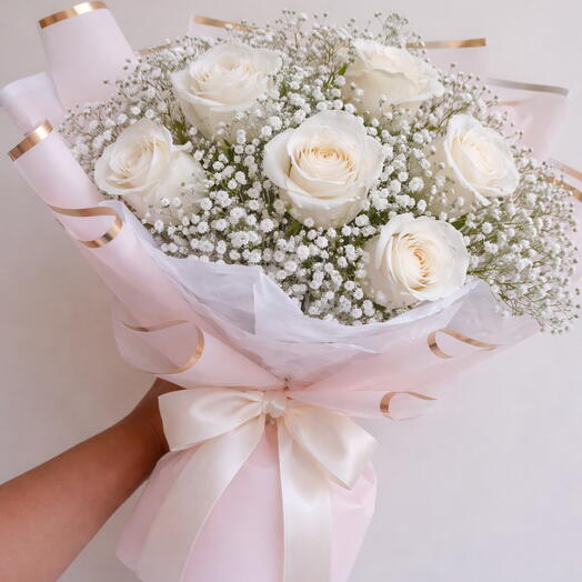 Buquê de 6 Rosas Brancas