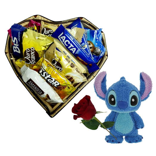 Coração de Chocolate, Stitch e Uma Rosa