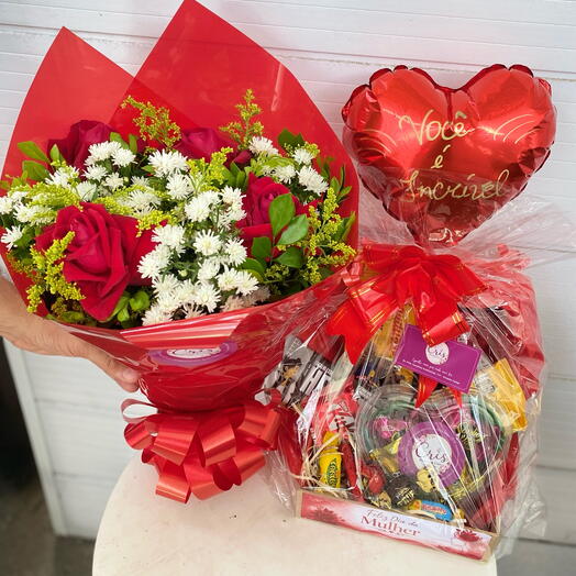 Kit Cesta e Buquê Red Dia da Mulher