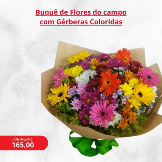 Buquê mix flores campestres com gerberas