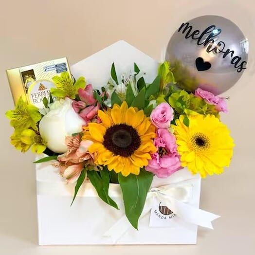 Cachepo White Bloom | Flores, Ferrero Rocher   Balão "Melhoras"