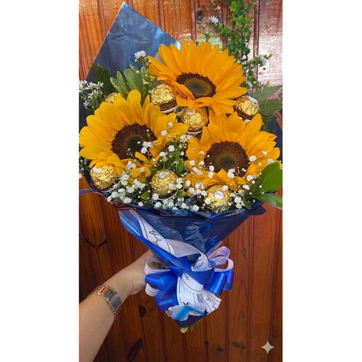 Buquê Girassol e Ferrero