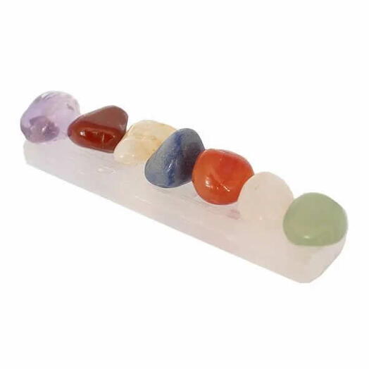 Kit de Pedras dos Sete Chakras com Bastão de Selenita