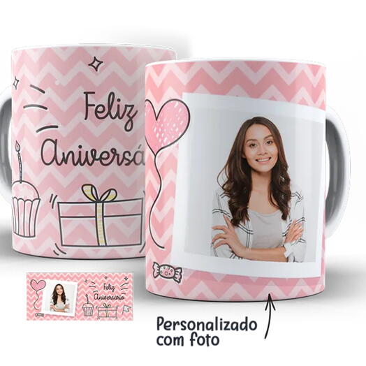 Caneca Feliz Aniversario Personalizada - Nome ou Foto (Varios Modelos)