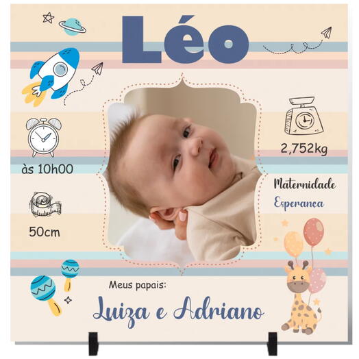Quadro em Cerâmica Personalizado Nascimento de Menino