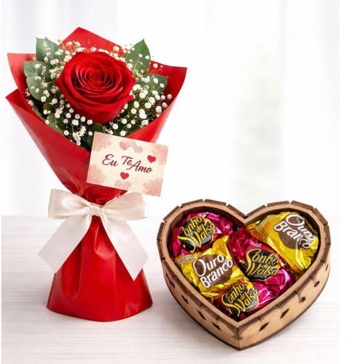 Presente Perfeito Rosa e Caixa de Bombom Coração