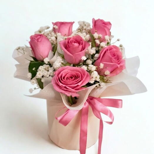 Caixa Encanto- 6 Rosas cor de Rosa