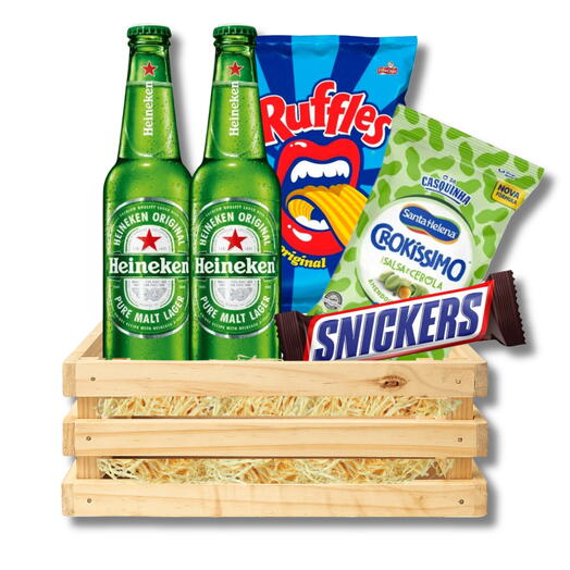 Mini Cesta Gourmet com Heineken e Snacks (Cod. Produto:1078)