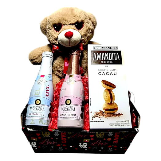 Kit Vinho Espumante , Pelucia e Biscoito