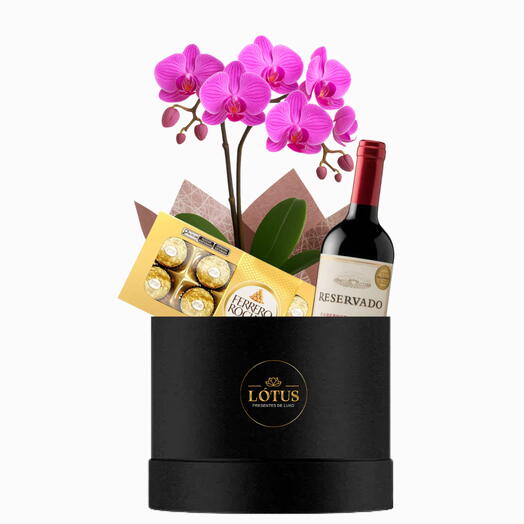 Box "Eu te admiro" Vinho + Orquidea + Ferrero Rocher